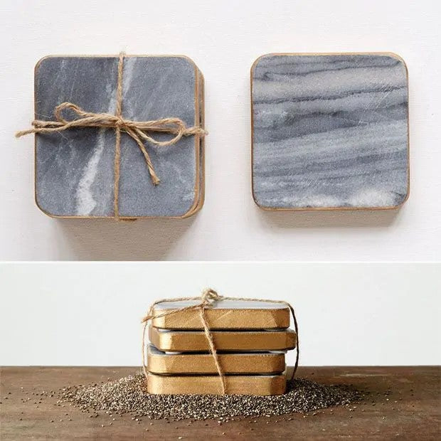 Grey Marble Coasters w/Gold Edges