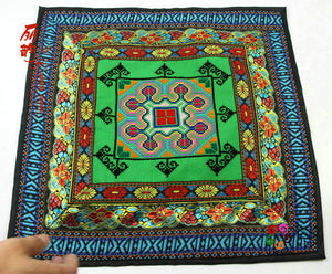 Beautiful Embroidery Pillow with Green Jewel Tone Center