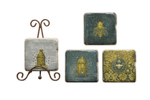 Assorted Bee Patterned Resin Coasters w/Easel