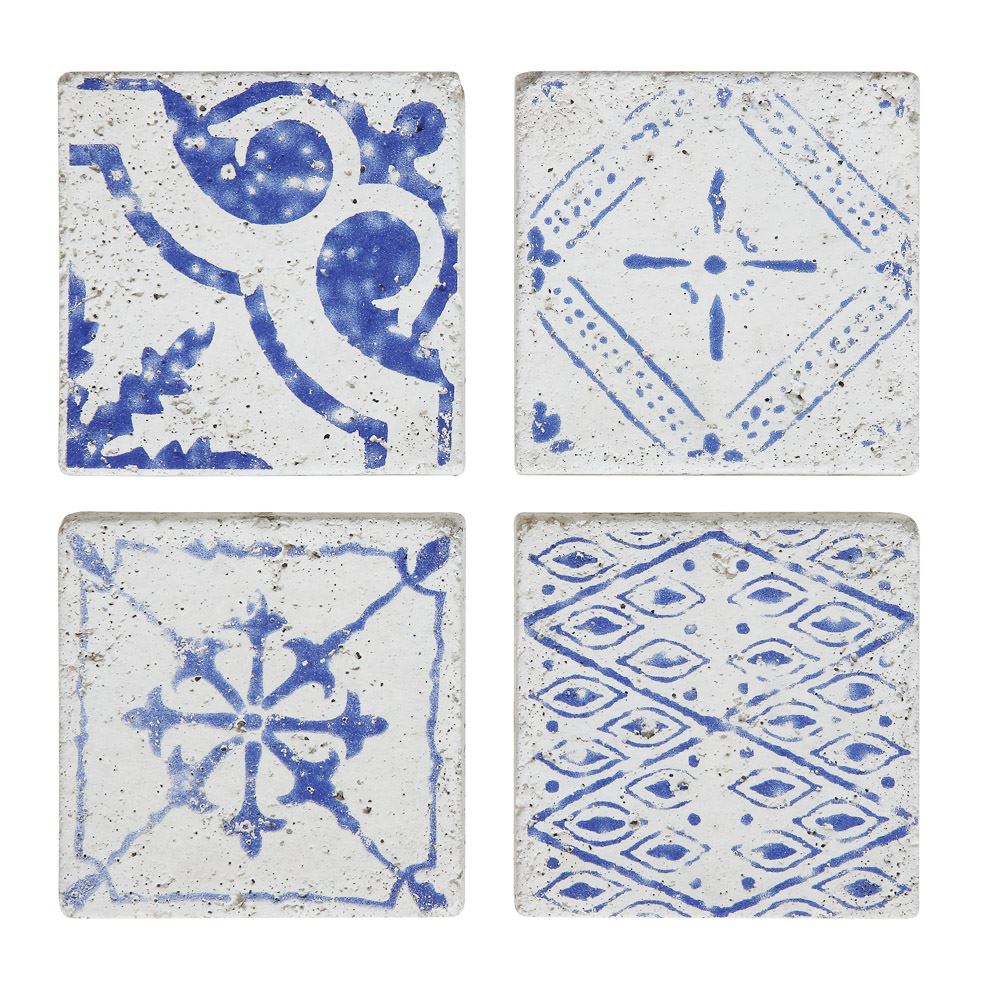 Blue Cement Tile Coasters Set