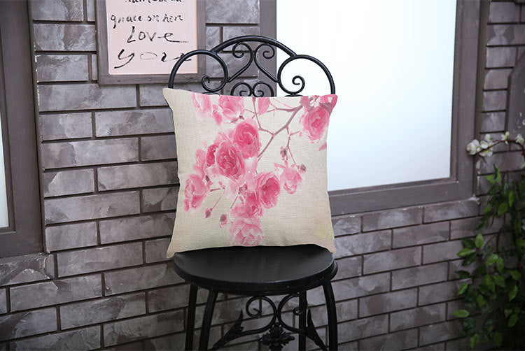Pink Rose Cotton & Linen Blend Throw Pillow