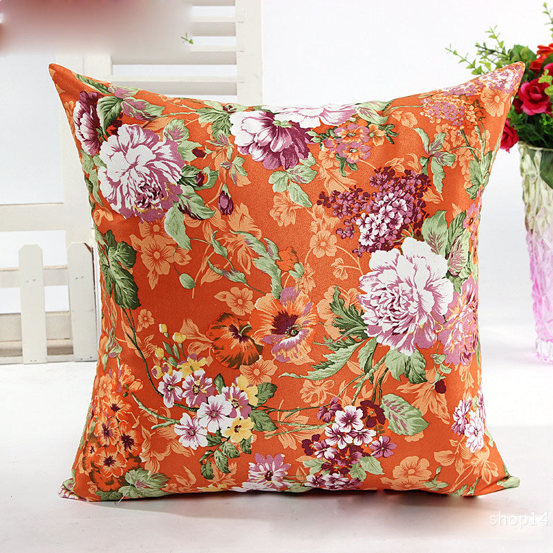 American Rustic Style Flowered Throw Pillow  - Carrot