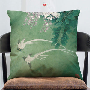 Green Double Bird Throw Pillow in Classical Chinese Design