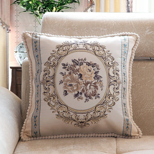 Luxury Jacquard Floral Beige Throw Pillow