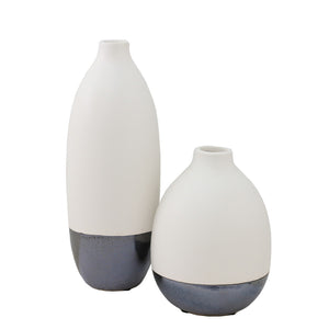 Set of 2 White Ceramic Vase with Glazed Bottom