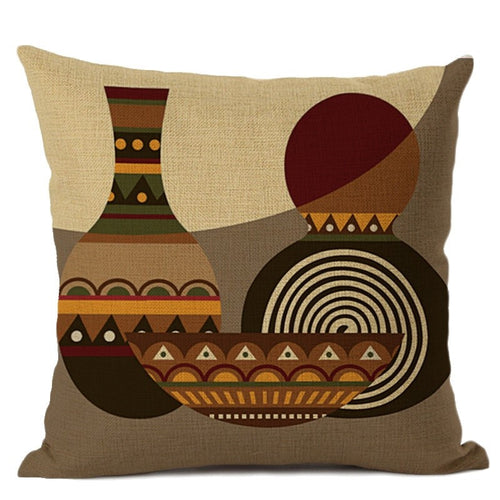 Brown Beige African Vases Throw Pillow