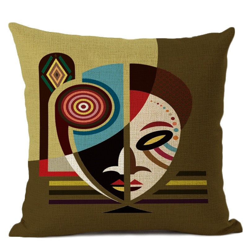 Multi Colored African Mask Throw Pillow