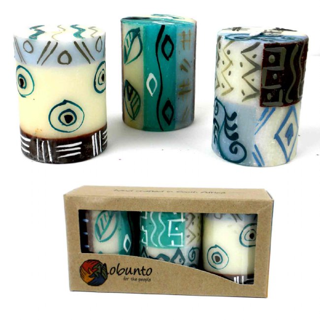 South African Hand Painted Candles - Set of 3 - Maji Design