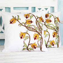 Leaf and Flower Embroidered Throw Pillow - 4 Left in Stock
