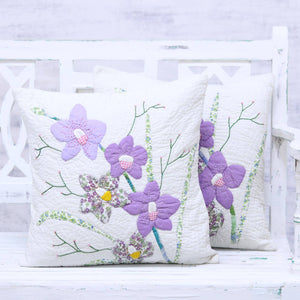 Lilac Motif Cotton Pillow - Only 2 Left in Stock