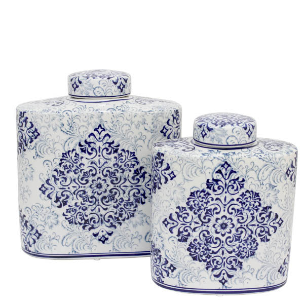 Xian Lidded Porcelain Jars Set of 2