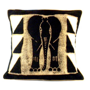 Handmade Black Elephant Batik Throw Pillow