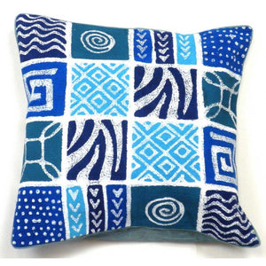 Handmade Geo Blue Patches Batik Pillow
